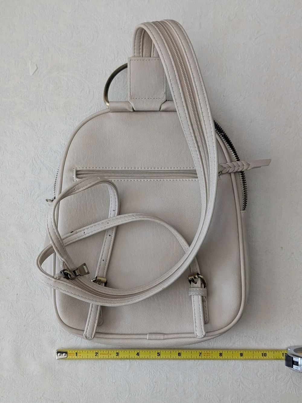 Antik Kraft Beige Small Backpack Purse Zip Closure Floral Lined Pockets